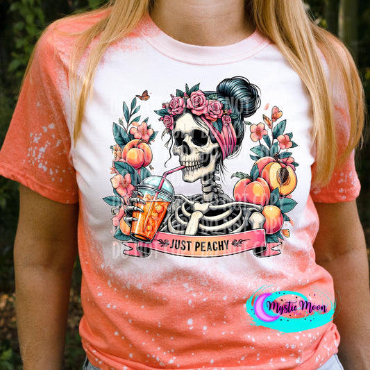 Just Peachy, Skeleton shirt, Bleached Shirts, Shirts for her, graphic tee, plus size, Custom Shirt