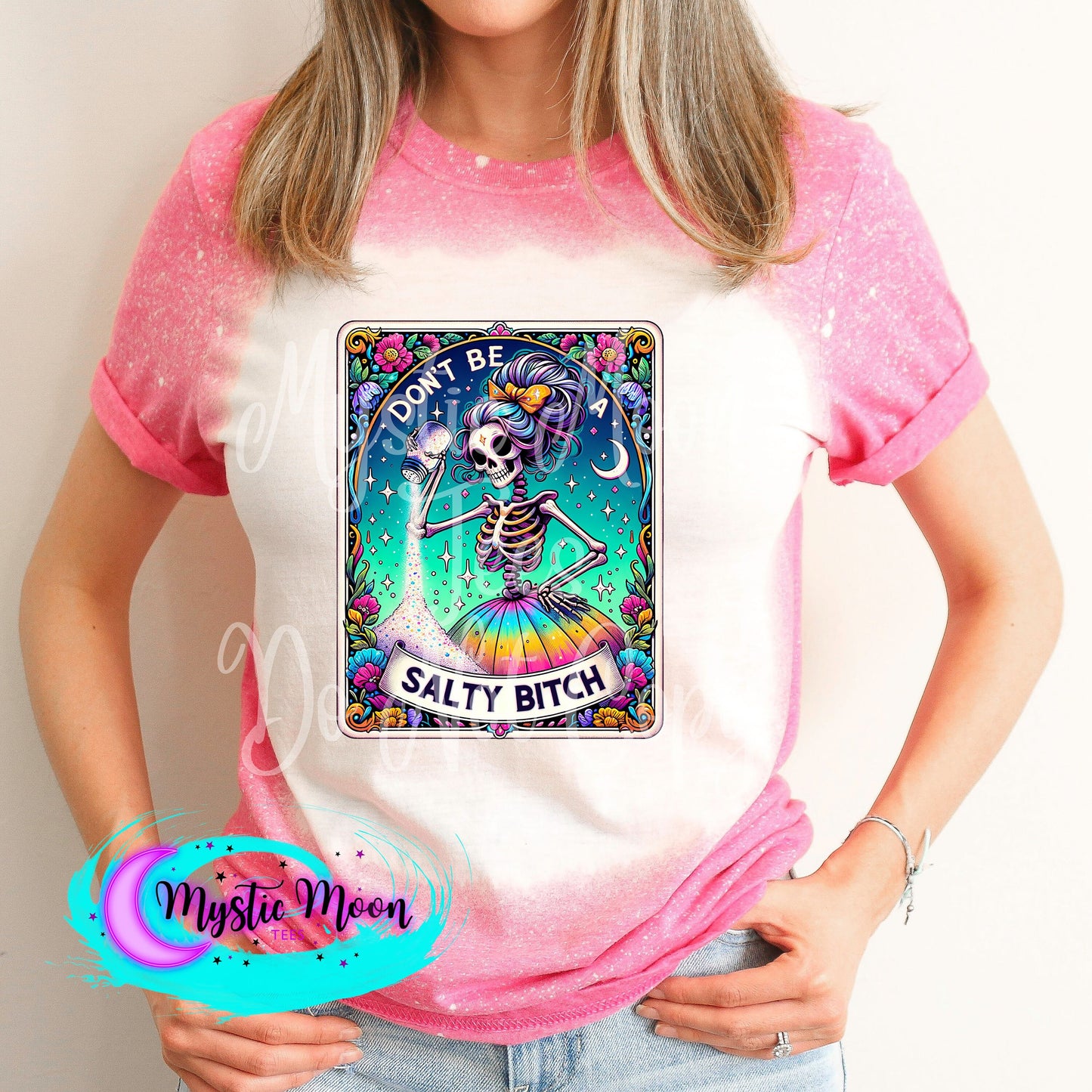 Tarot, Don't be a salty B, skeleton, custom shirt, Bleached Shirts, Shirts for her, graphic tee, plus size, Custom Shirt